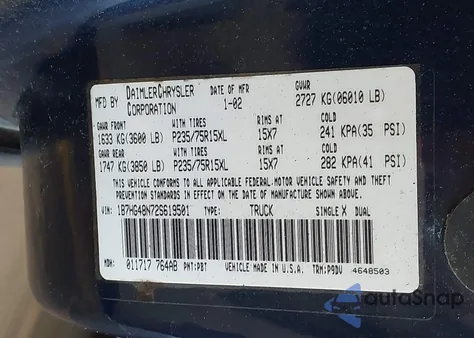 2002 Dodge Dakota Slt z USA, uszkodzony, nr VIN 1B7HG48N72S619501